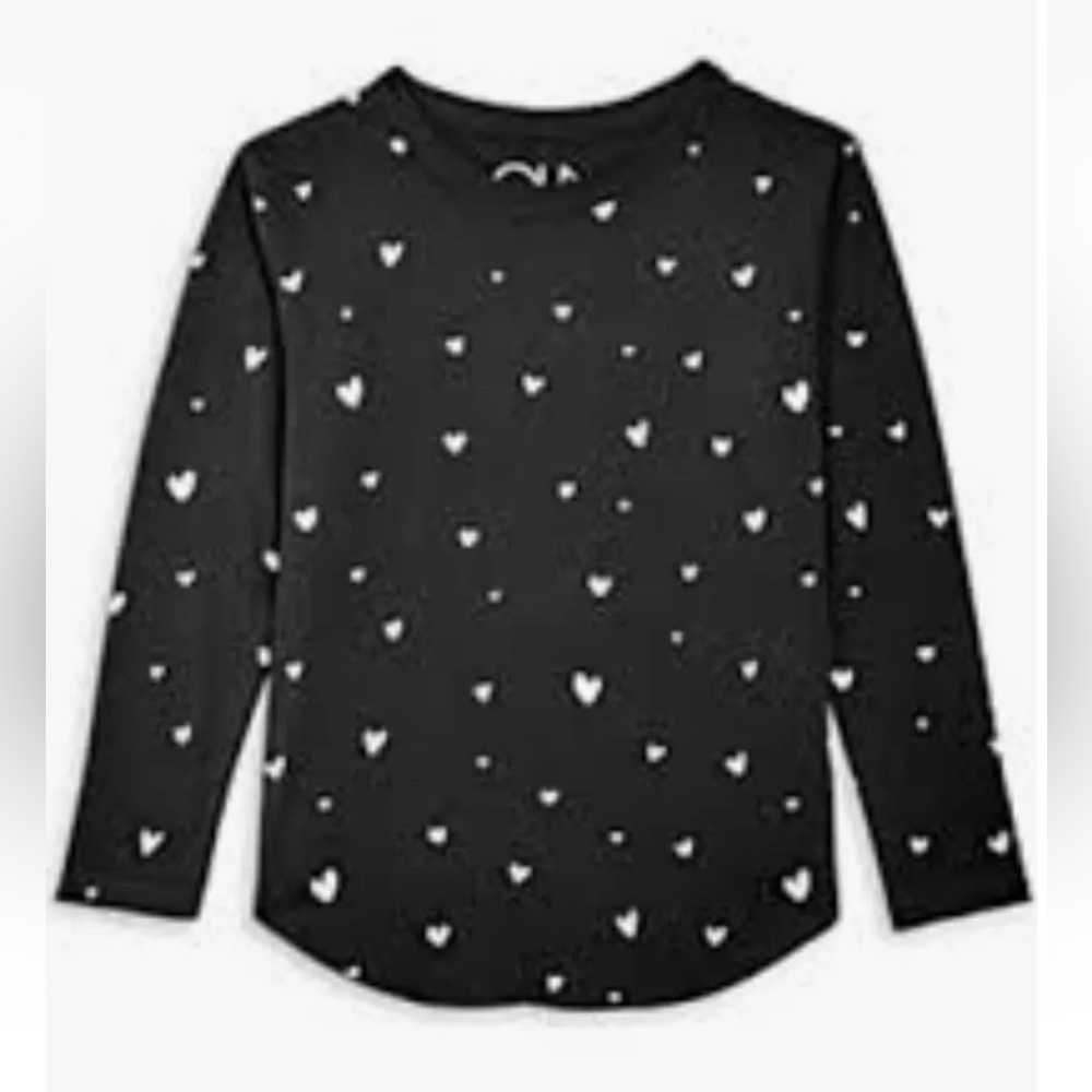 NWT CHASER Girls Black Long Sleeve Top with Pink Hearts Tee - Size 7 years / 7Y